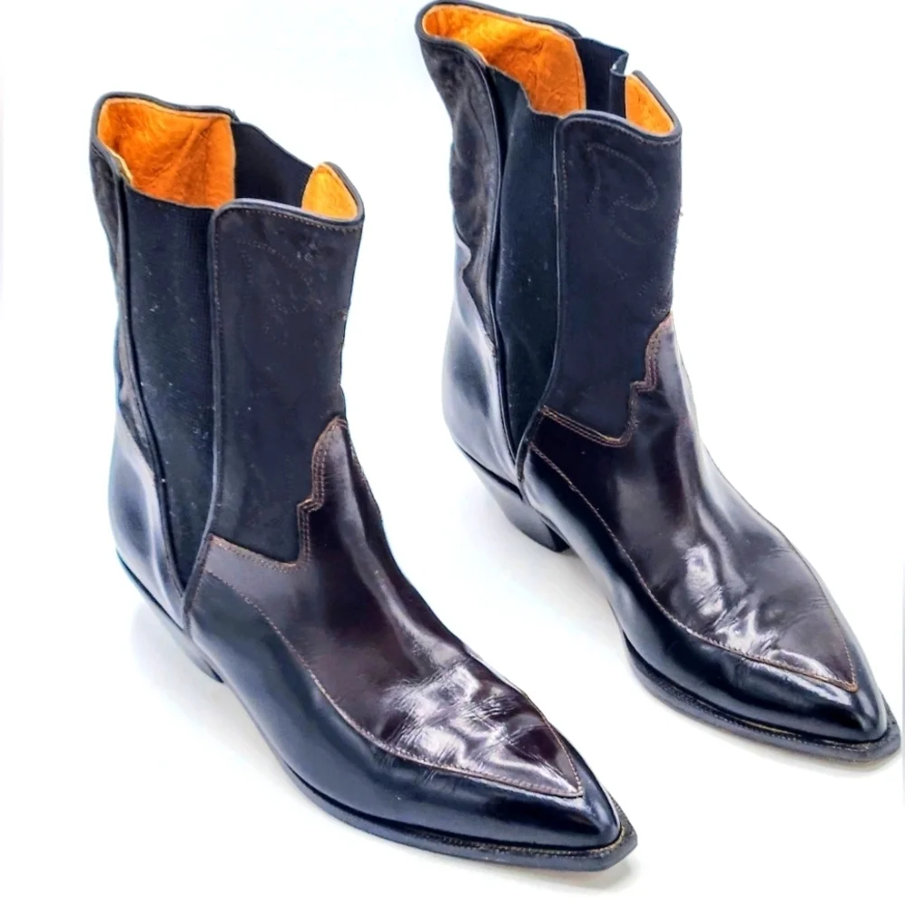 Donald  J Pilner Vintage Western Couture Leather Black Brown Boots SZ 7 - Picture 3 of 16